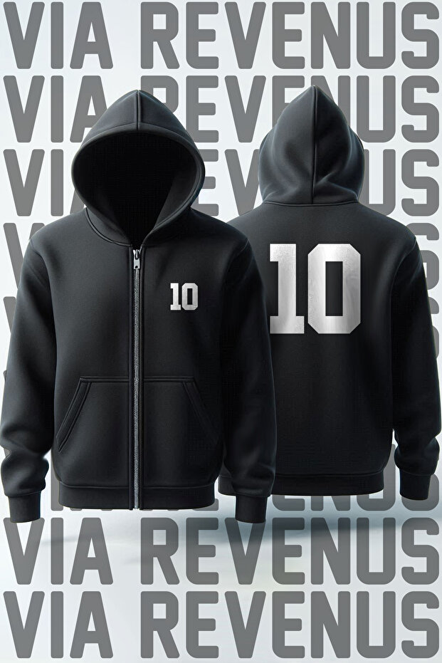 Number 10 Front and Back Printed Unisex Zippered Hooded Sweatshirt Cardigan