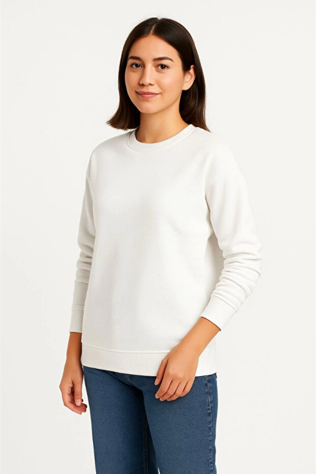 Three thread flat bicycle collar sweatshirt - white - 4