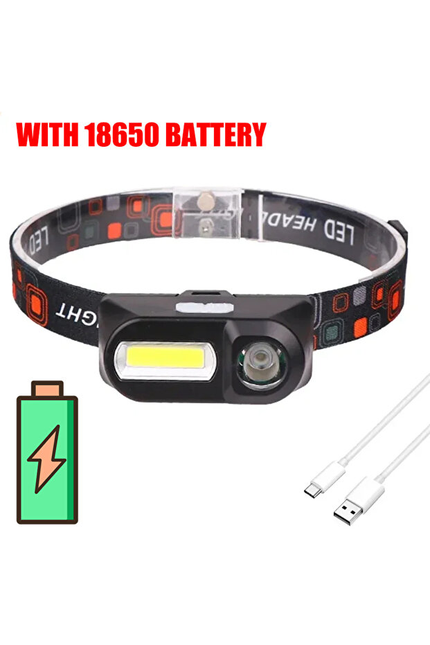 مع بطارية 18650 مصباح أمامي LED قوي يعمل بالحث، استخدم بطارية 18650 قابلة لإعادة الشحن، مصباح أمامي من الألومنيوم