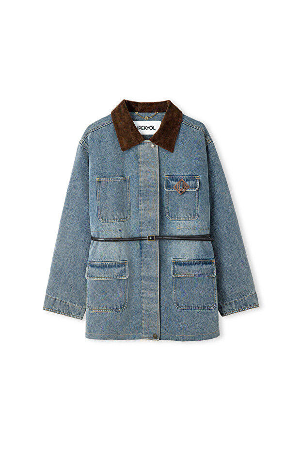 Patch'li kontrast yaka mont - 3