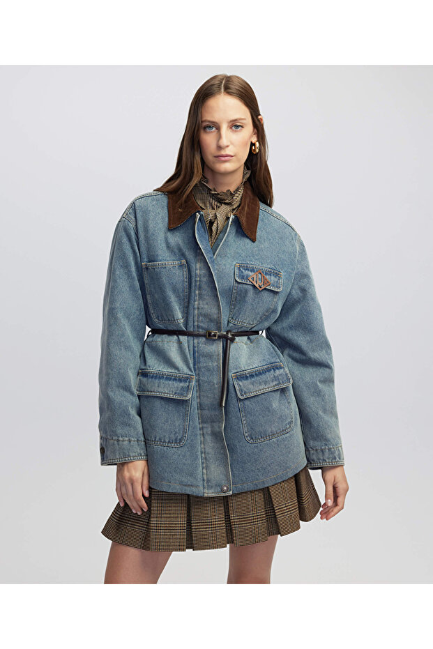 Patch'li kontrast yaka mont - 2