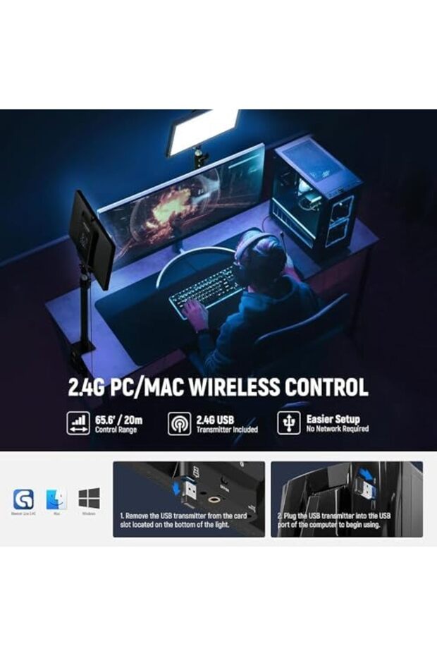 GL25B 12.9" Streaming Key Light, 2.4G RT100 Remote & PC/Mac APP Control 25W 2300Lux/0.5m 2900 - 8