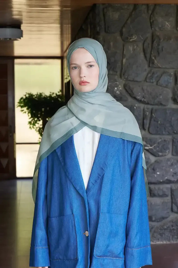 French Silk Gradient Pattern Shawl - Mint - 4