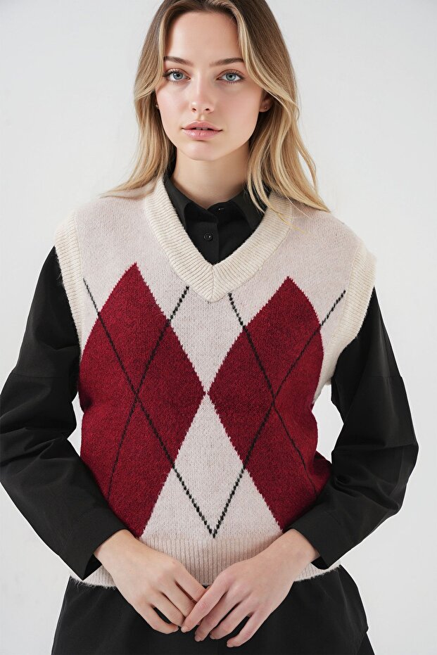 سترة BDART ذات نمط هندسي وياقة على شكل حرف V - 1