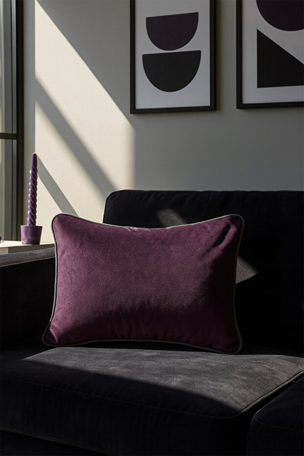 Piping Velvet Throw Pillow Cover Purple 30X40