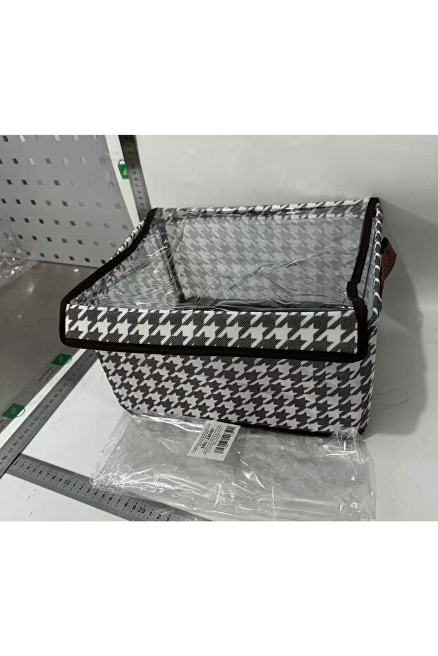 Storage Box, Flippy, Transparent Lid, Checkered Pattern, Medium Pattern, Brown - 9