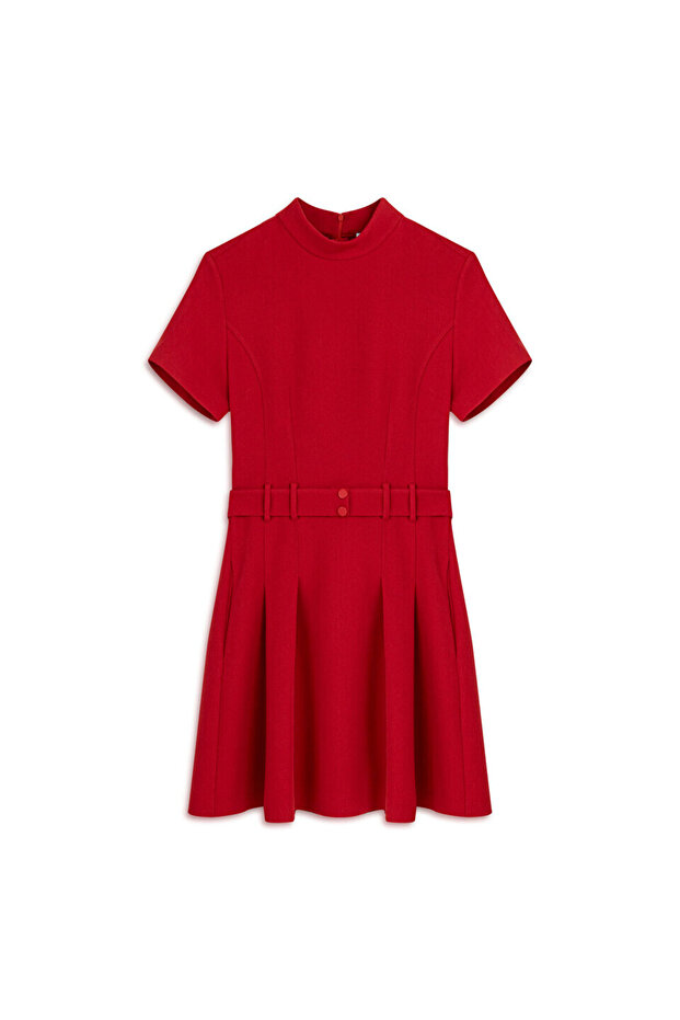 PİLELİ DİK YAKA ELBİSE - 3