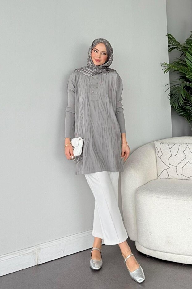 Zebra Desen Merserize Tunik Gri - 2