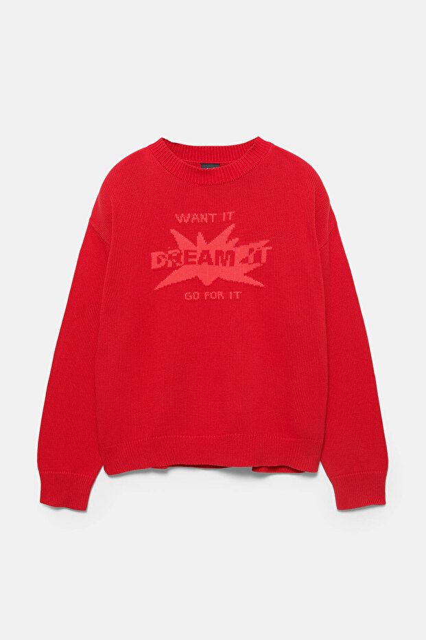 Yazı grafik baskılı kazak - 4