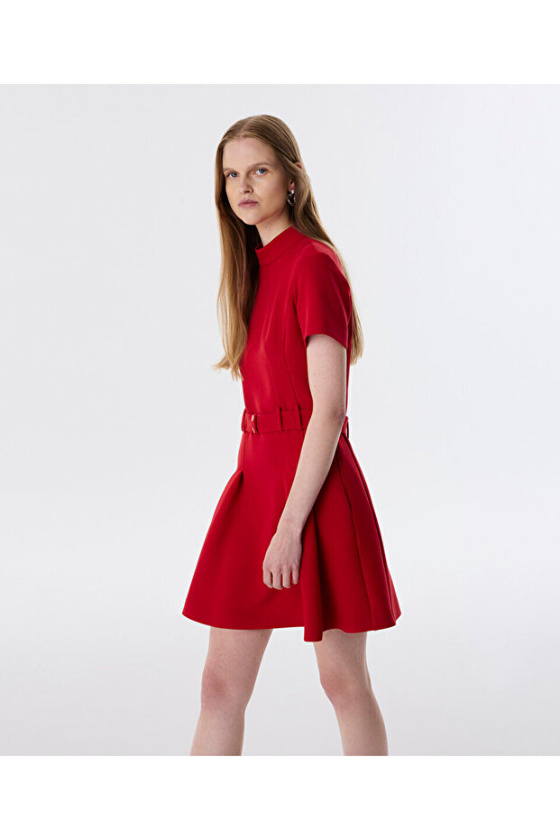 PİLELİ DİK YAKA ELBİSE - 5