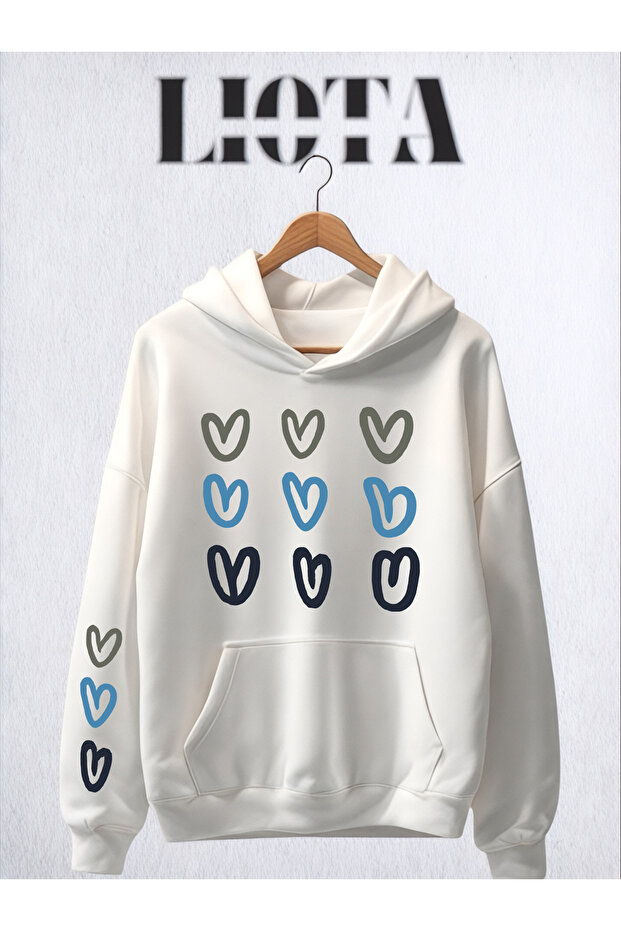 Heart Sleeve Printed Oversized Cotton Sweatshirt