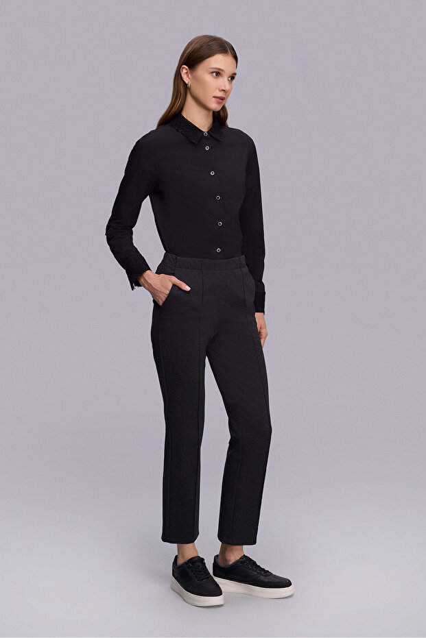 Önü Dikişli Antrasit Örme Pantolon - 3