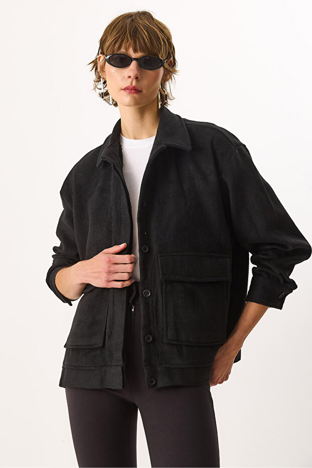 Regular Fit Kaşe Ceket - SİYAH - 8