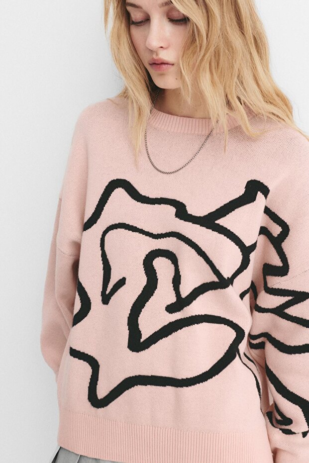 Çiçek grafik baskılı kazak - 2