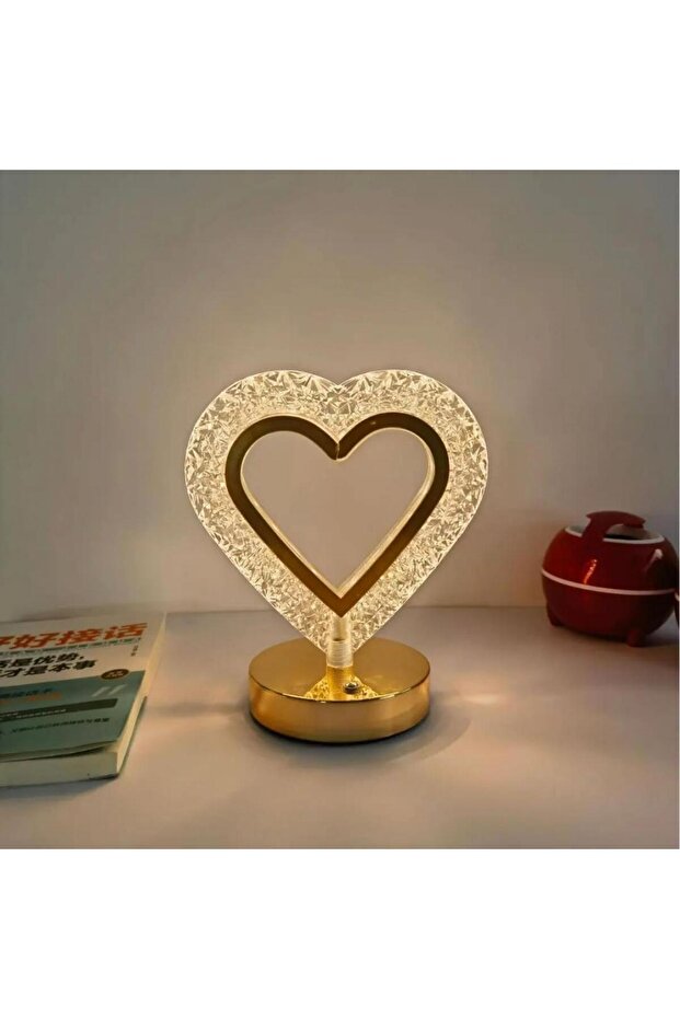 Touch-activated, 3-level lighting and charging heart-shaped light decor stand, 16 x 19 cm