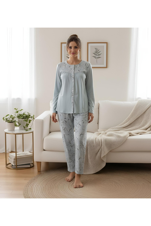 %100 Pamuk Uzun Kol Pijama Takımı - 1