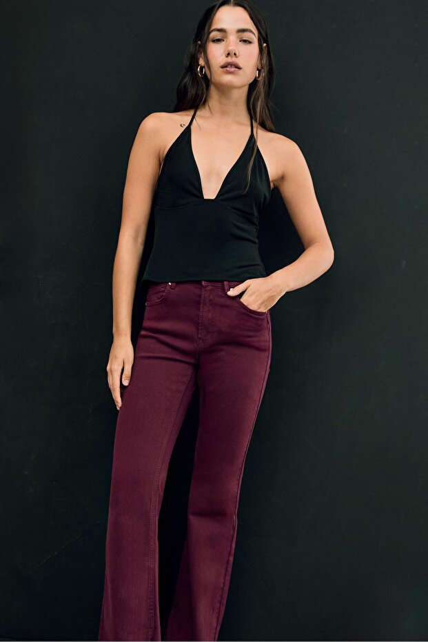 D74 Streç Çan Paça Yırtmaçlı Pantolon - 2