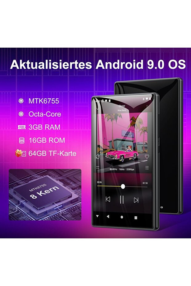 80GB MP3 Player Bluetooth, Android 9.0 with WiFi, 5 Inch IPS Touchscreen (1080 x 1920), Spoti - 3
