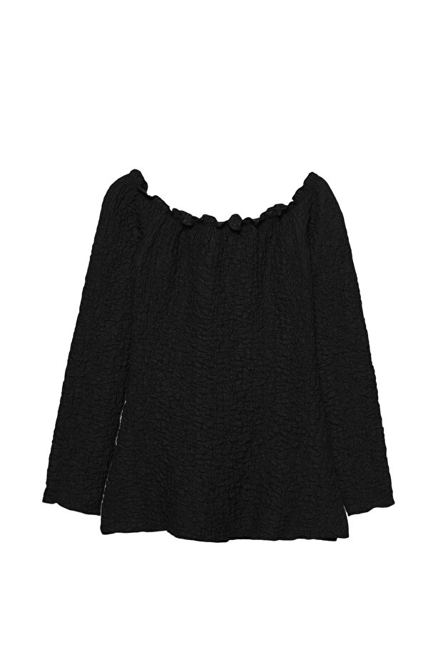 Kırışık görünümlü açık omuzlu top - 3