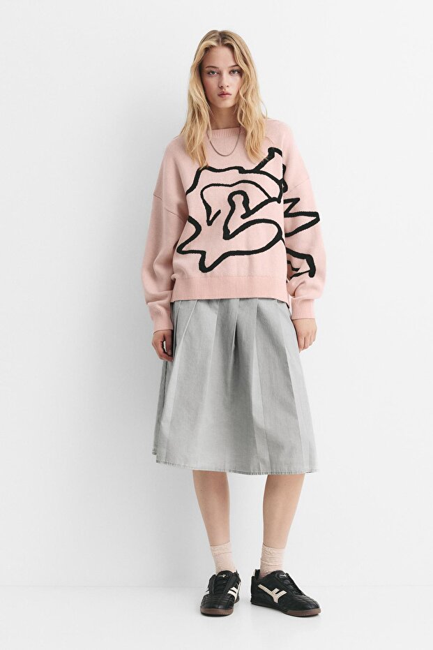 Çiçek grafik baskılı kazak - 3