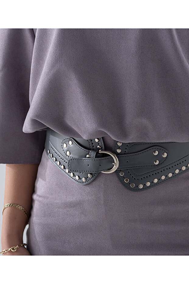 Süet Kumaş Kemerli Elbise - 3