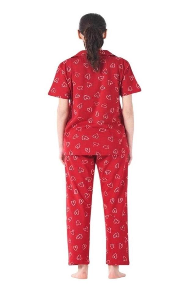 طقم بيجامة بأزرار أمامية بنمط قلب - 2