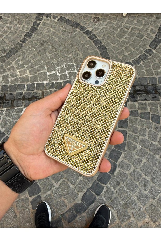 iPhone 15 Full Gold Stoned Phone Case