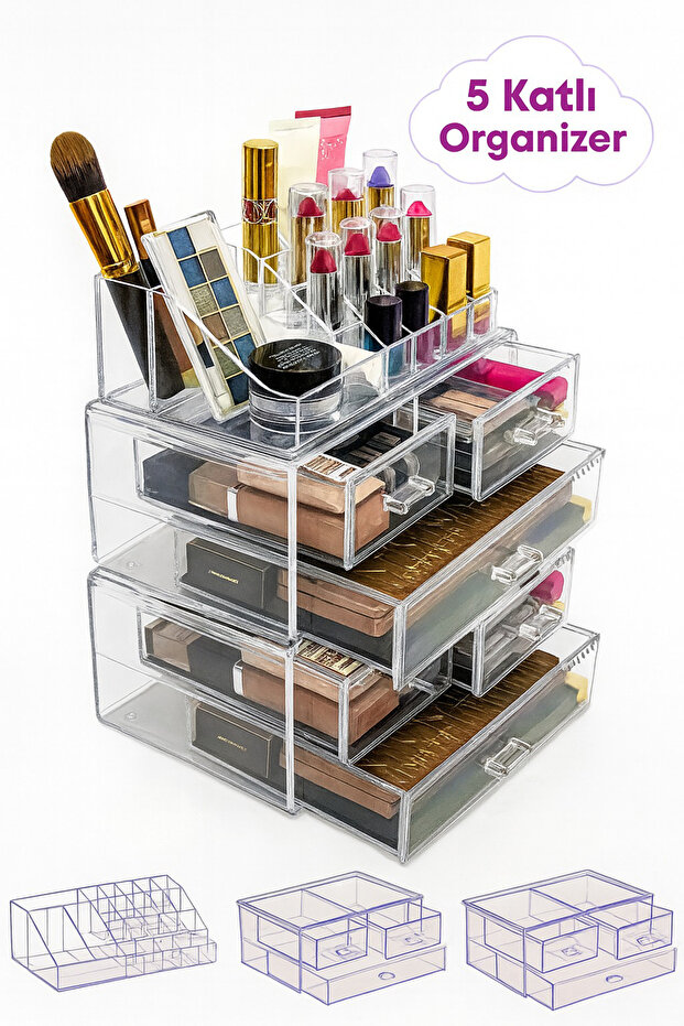 5-Tier 6-Drawer Cosmetic Organizer Acrylic Makeup Organizer Brush Lipstick Jewelry Storage Box