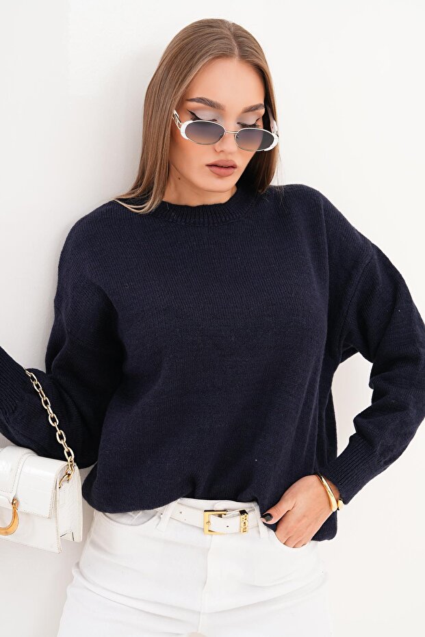 Women's Crew Neck Knitwear Knitted Loose Sweater 255231 - 265252 -