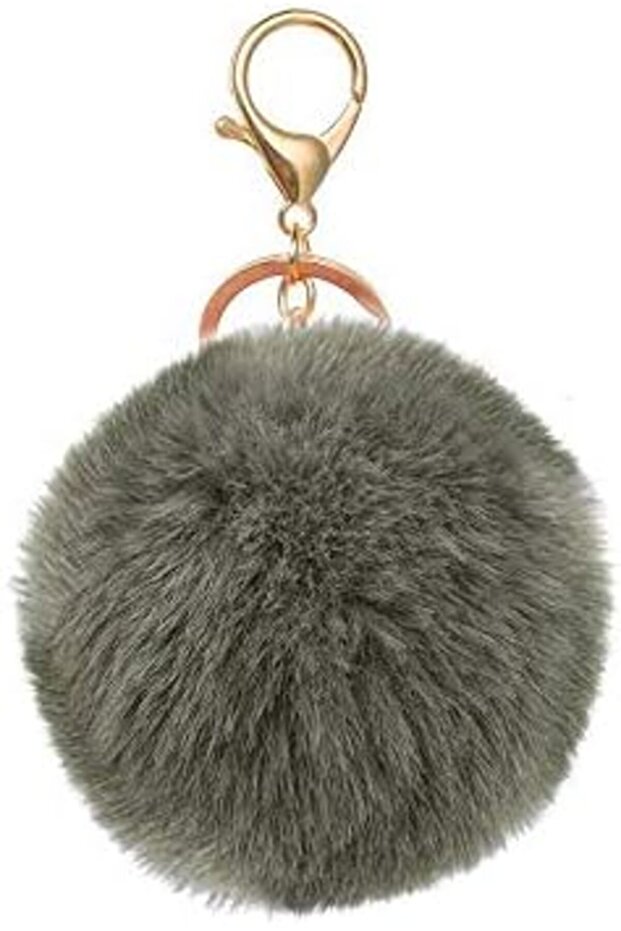 Pompoms Keychain Soft Fluffy Faux Fur Ball with Gold Plated Keyring