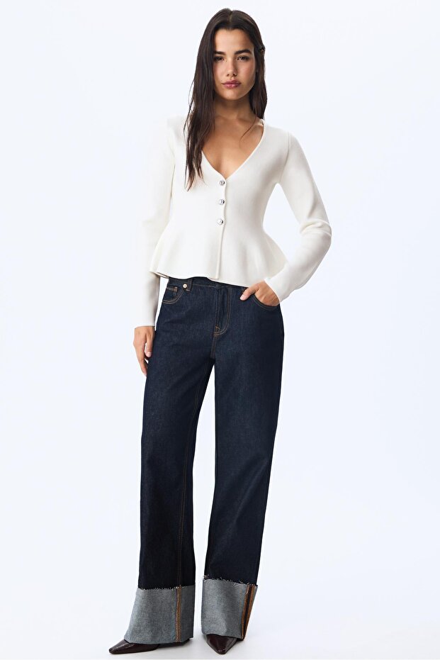 Düğmeli Peplum Örme Ceket - 2