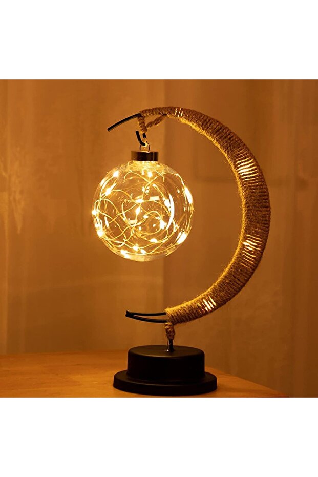 LED Moon Eid Mubarak Night Light, Hanging Moon Lamp Enchanted Lunar Lamp