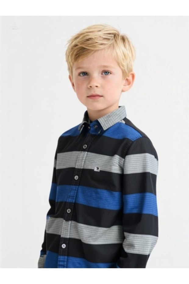 Boy's Long Sleeve Striped Denim Shirt 6002