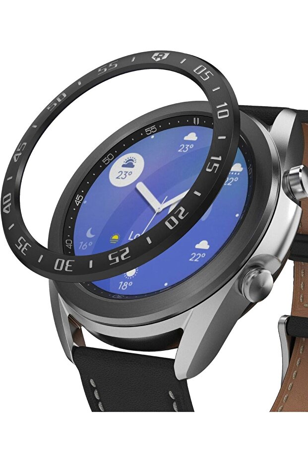 Bezel Styling for Galaxy Watch 3 45mm [ Stainless Steel ] Bezel Ring Adhesive Cover (Black-03)
