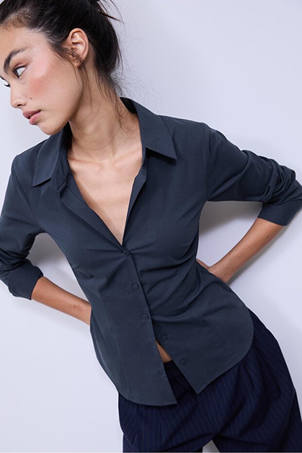 Basic dar kesim gömlek - 2