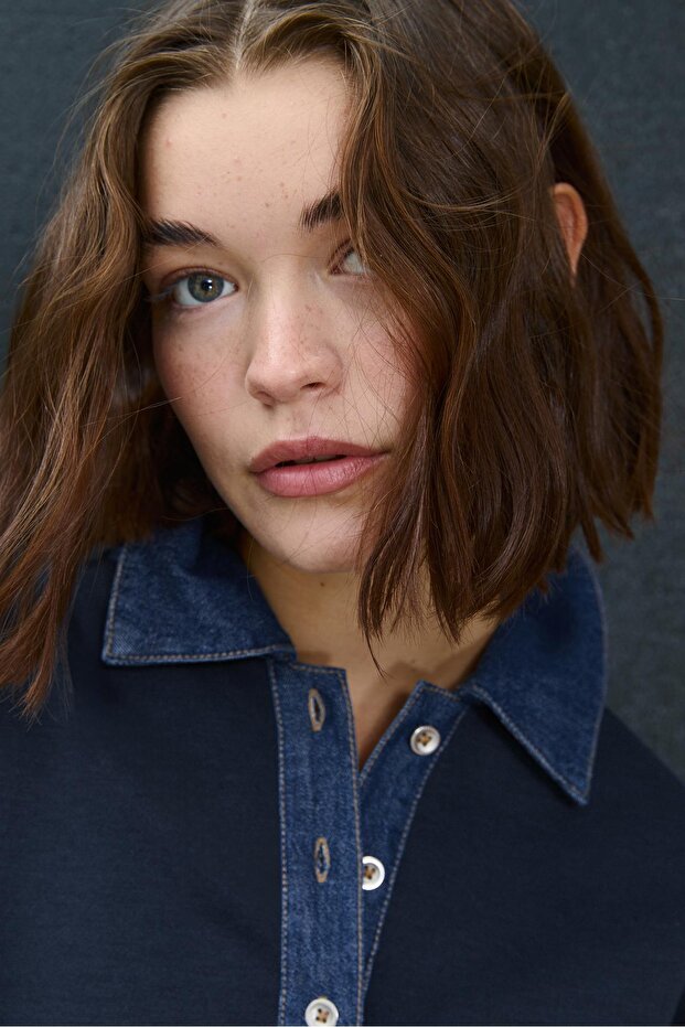 Denim yakalı sweatshirt - 3