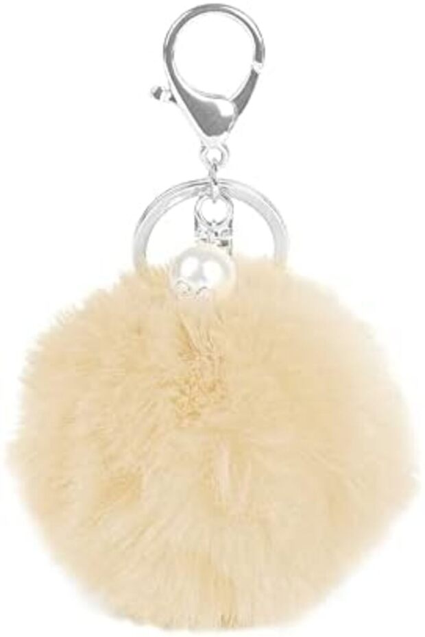 Pompoms Keychain Soft Fluffy Faux Fur Ball with Gold Plated Keyring Handbag Backpack Hanging