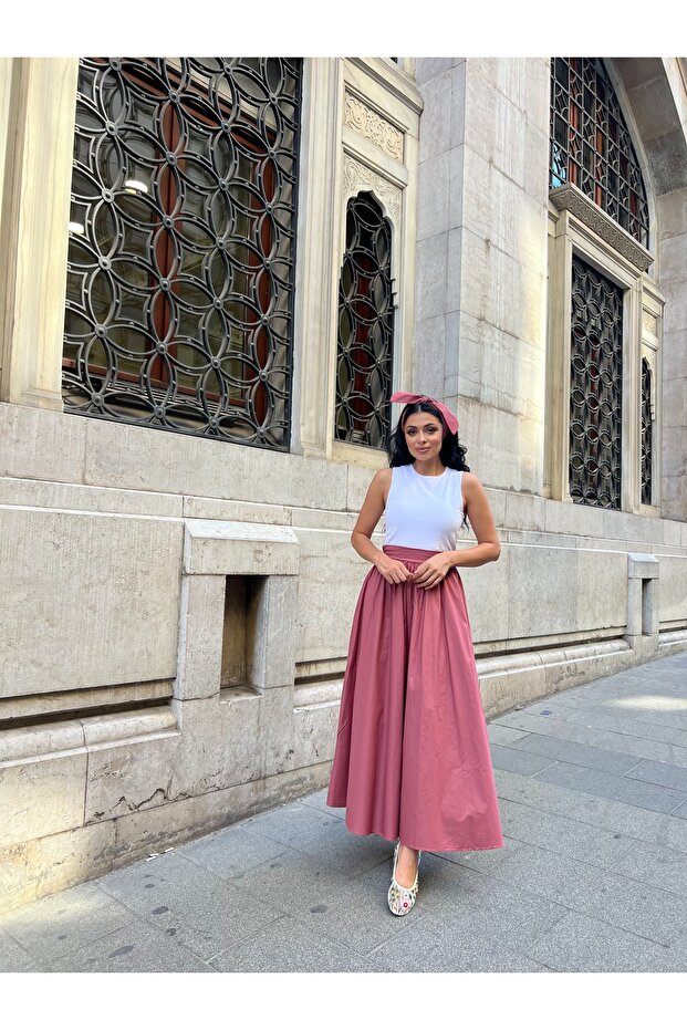 Gül Kurusu Kloş Poplin Etek - 4