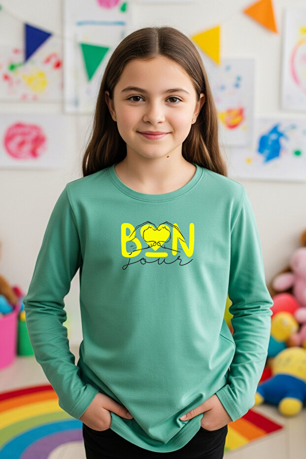 Round Neck Printed Detail Girl's Sweatshirt