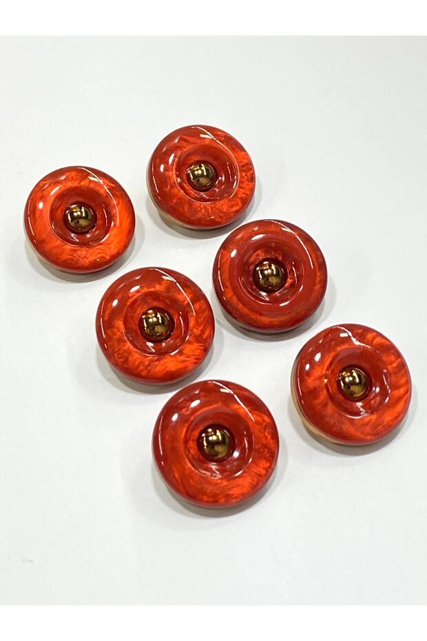 Copper Floor Metalized Shiny Domed Plastic Button / 2.5 cm / 6 Pieces / M03108 / Red