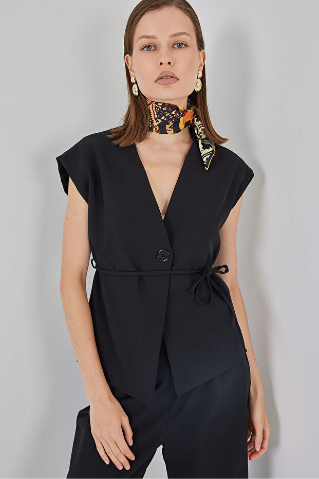 Kadın Yelek Pantolon Kumaş Takım 30050 - Siyah - 4