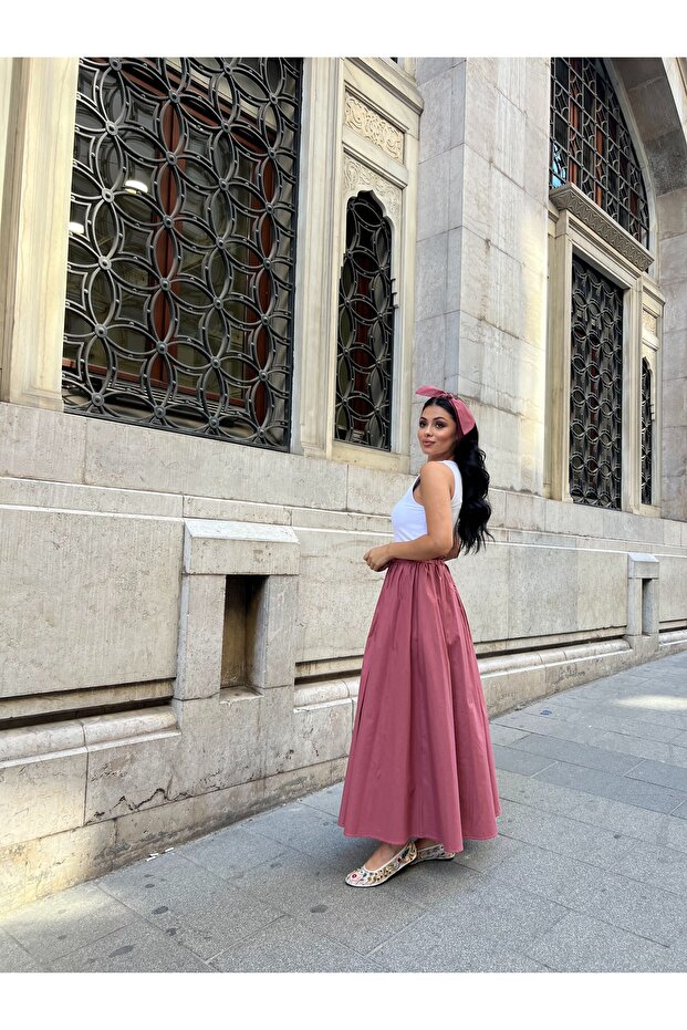 Gül Kurusu Kloş Poplin Etek - 3