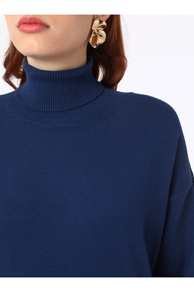 Soft Buttoned Basic Ribbed Knitwear Sweater - Navy Blue - - 7