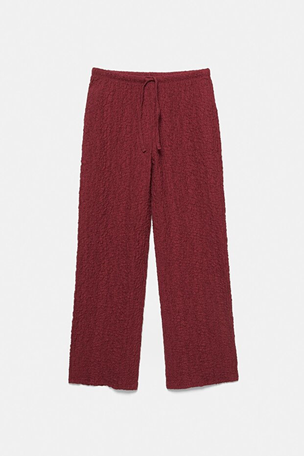 Buruşuk görünümlü geniş paça pantolon - 6
