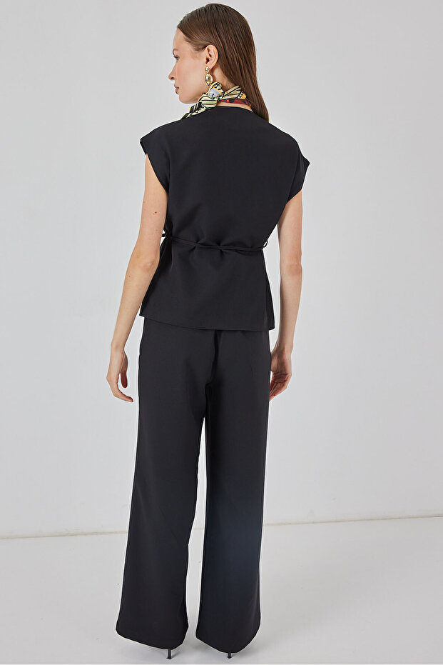 Kadın Yelek Pantolon Kumaş Takım 30050 - Siyah - 6