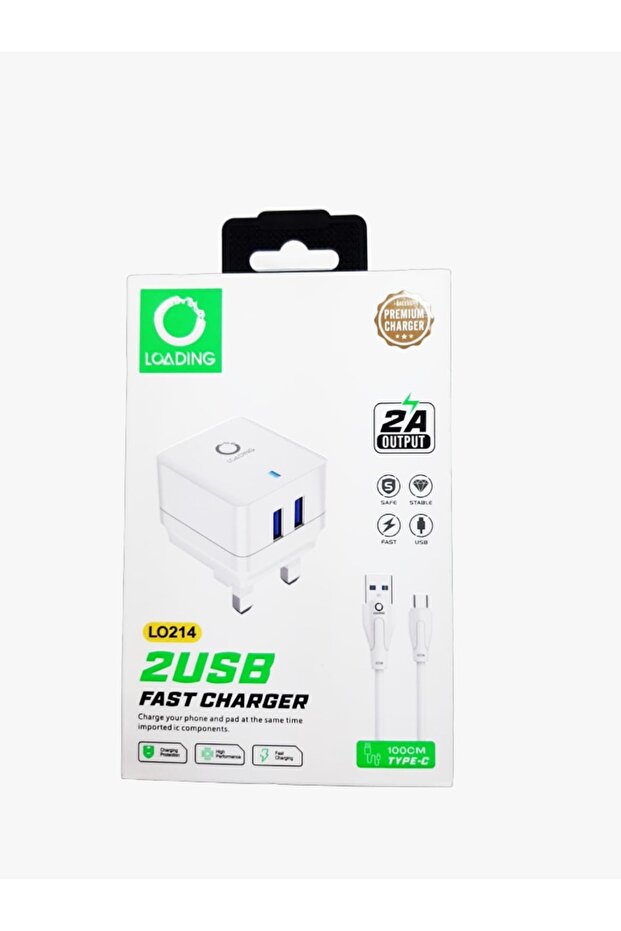شاحن سريع 2USB 100 سم من النوع C، مخرج 2 أمبير، LO214