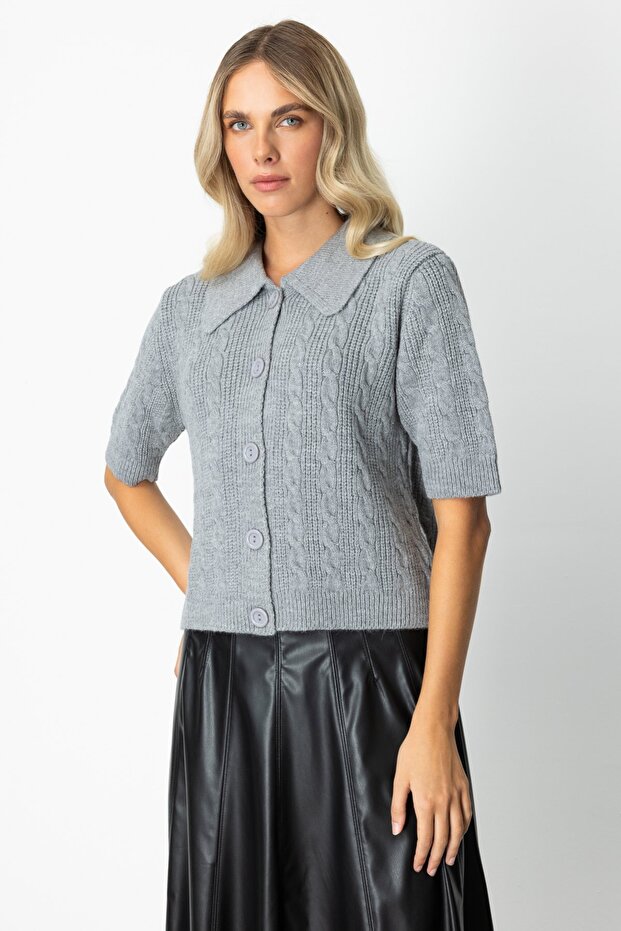 Kısa Kollu Örme Hırka-65917 - 2