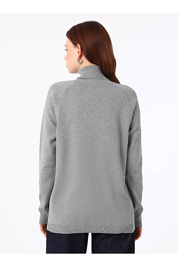 Yumuşak Tuşeli Basic Boğazlı Triko Kazak - Gri - - 6