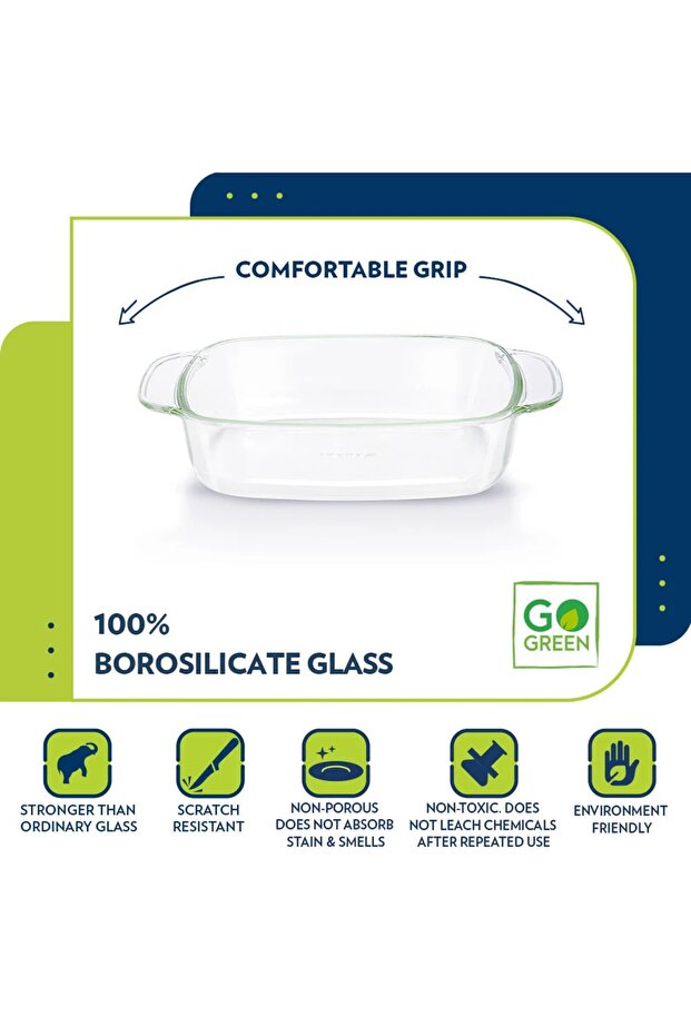 طبق مستطيل عميق، سعة 1.5 لتر، مناسب للميكروويف والفرن وغسالة الأطباق - 2