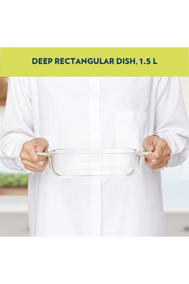 طبق مستطيل عميق، سعة 1.5 لتر، مناسب للميكروويف والفرن وغسالة الأطباق - 4